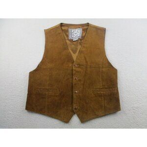 Pelle Sport Vest Top Mens Large Brown Leather Sleeveless Vneck Button Up Casual‎
